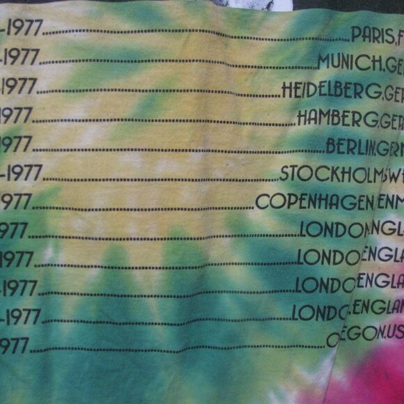 1977 BOB MARLEY EUROPEAN TOUR EXODUS T SHIRT MENS MEDIUM DATES LOCATIONS TIE DYE - Picture 4 of 9